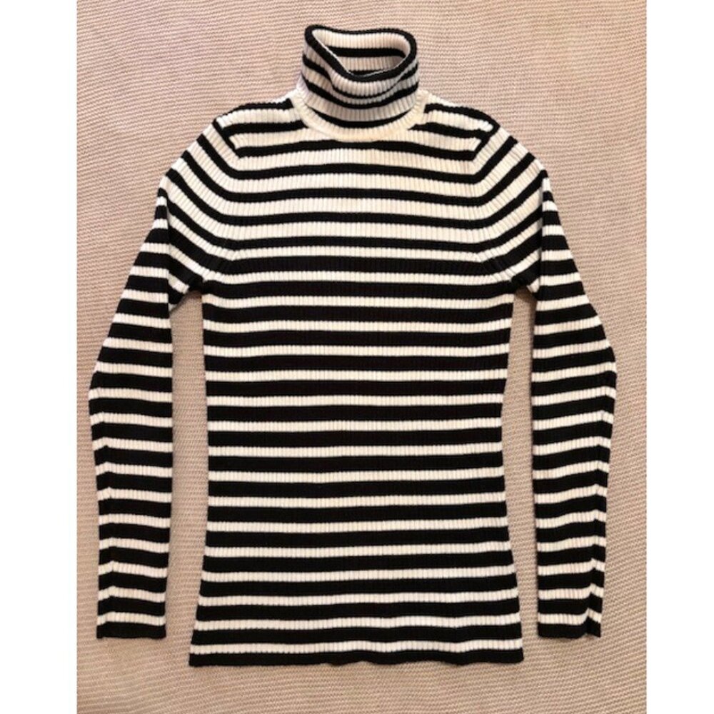 Anne Taylor Loft Pullover Striped Ribbed Turtleneck Sweater, Size: M